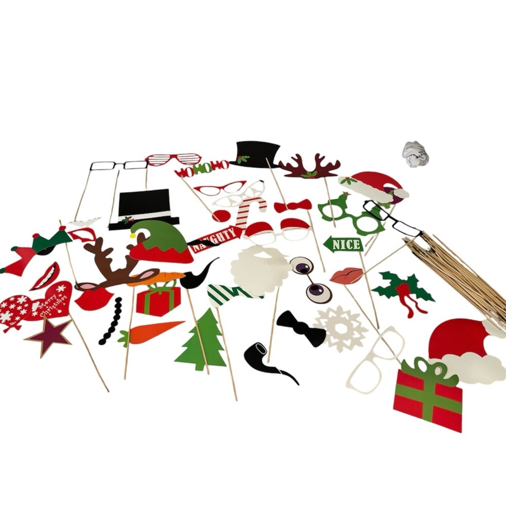 47 Piece Christmas Photo Booth Props Holiday Family Party Santa Snowman